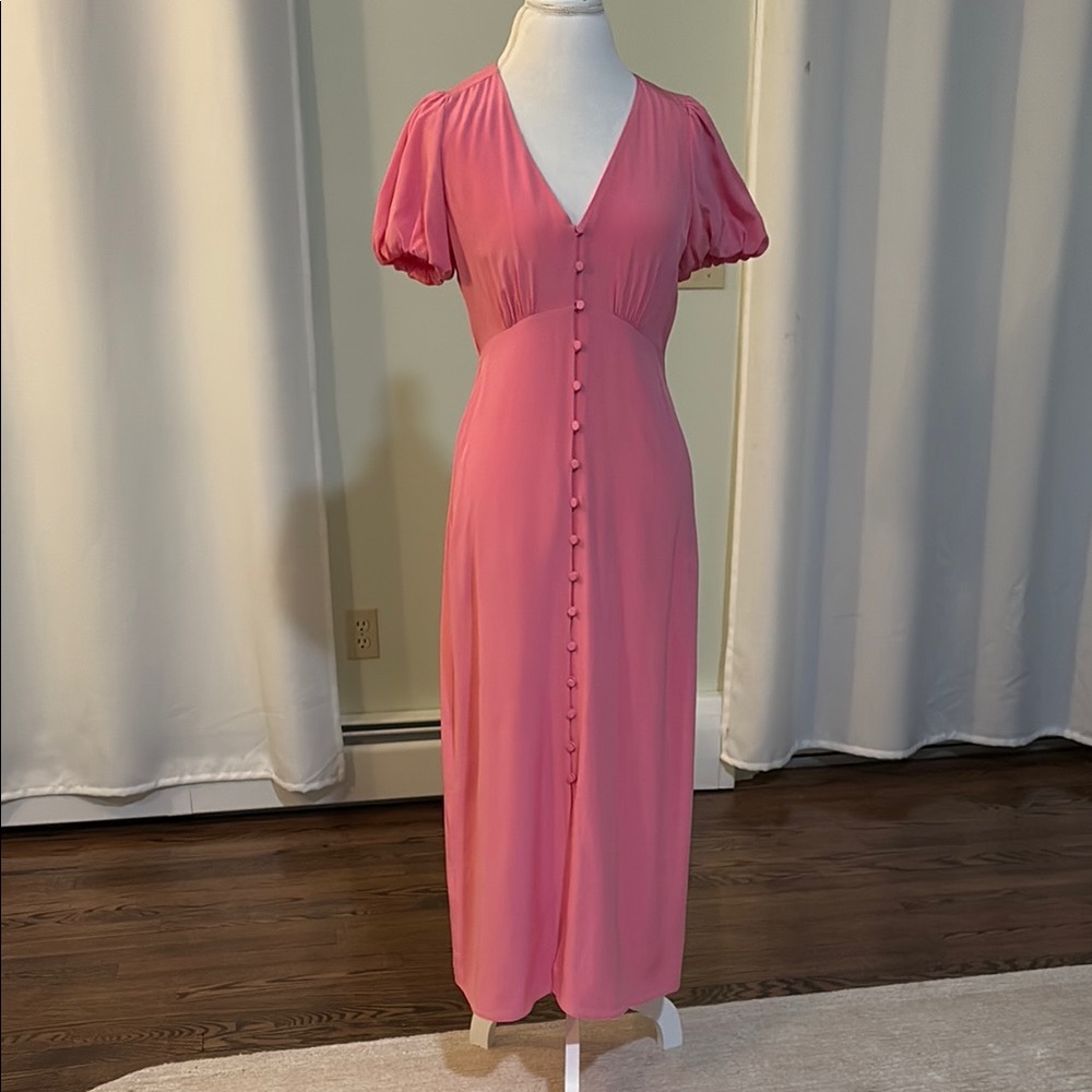 JCrew Pink Buttoned Maxi Sundress with Puff Sleeves